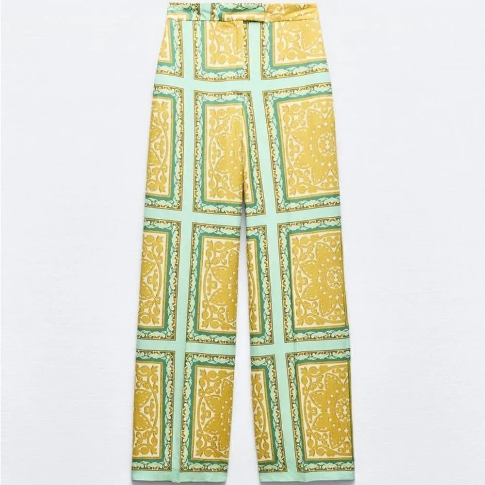 ZARA LINEN BLEND PRINTED PANTS